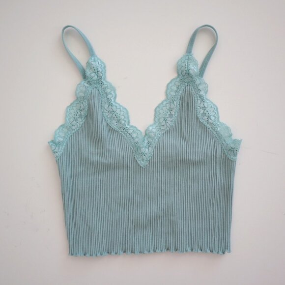 Forever 21 Lace Trim Ribbed Cropped Bralette Tank Top | M - Picture 1 of 5